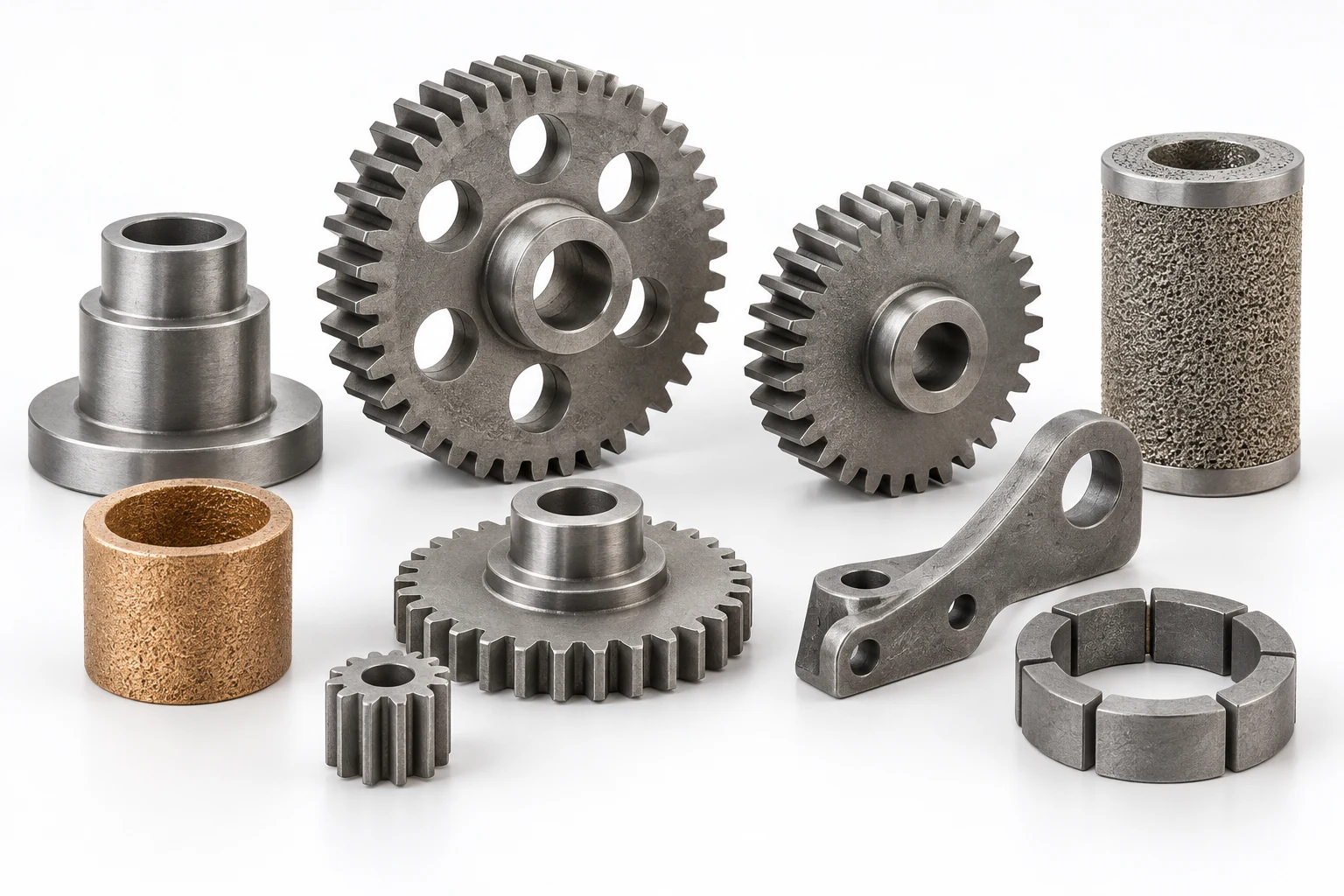 Powder-metal gears, hubs, bushings and porous components